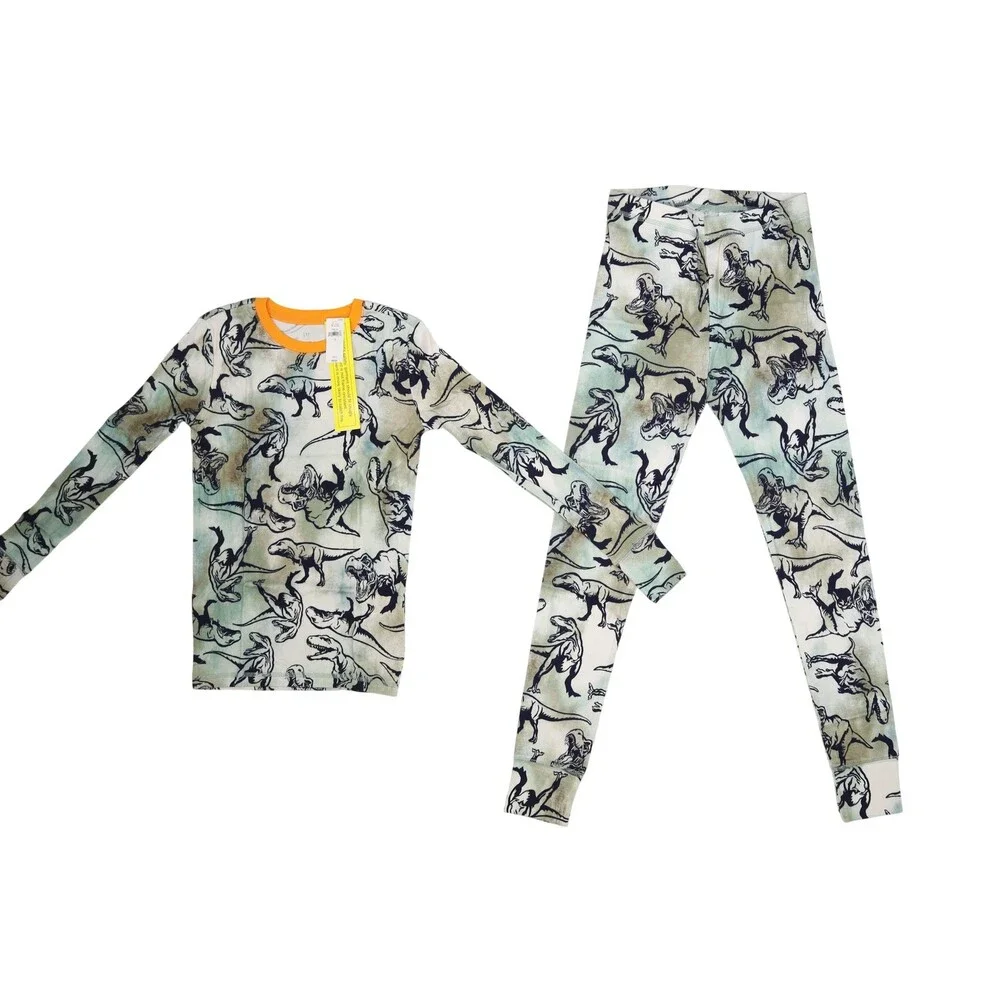 Gap Kids Pajama Set Kids 12 Green Dinosaur Print Organic Cotton Sleep Top Pants
